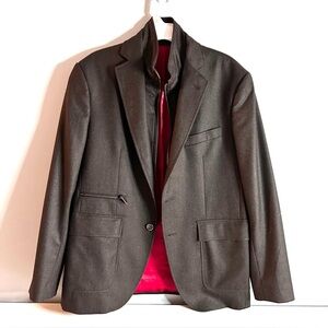 Riviera Red Men’s Boston Jacket, Sport Coat, Wool, Size 40R, Built In Vest, Grey